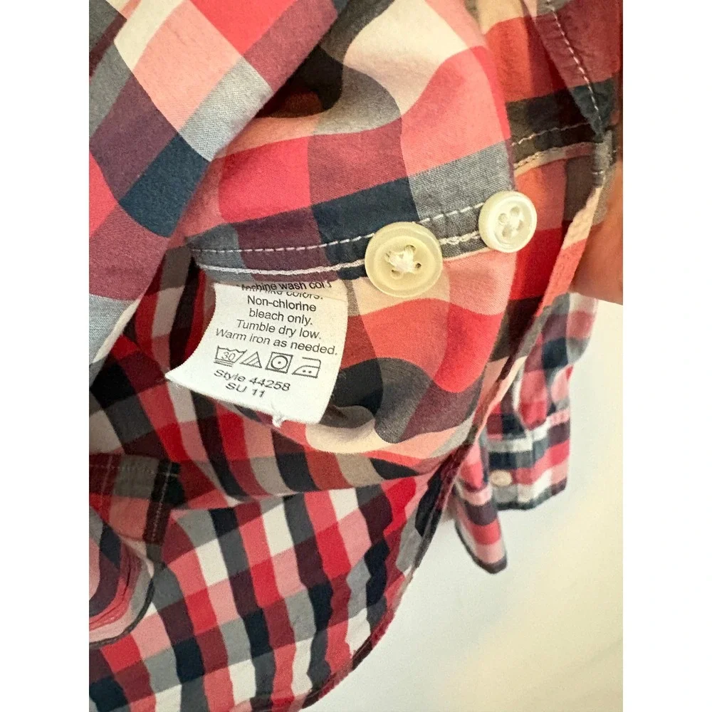 J.Crew Mens Lightweight Cotton Gingham Button‎ Down Shirt Red Navy Large